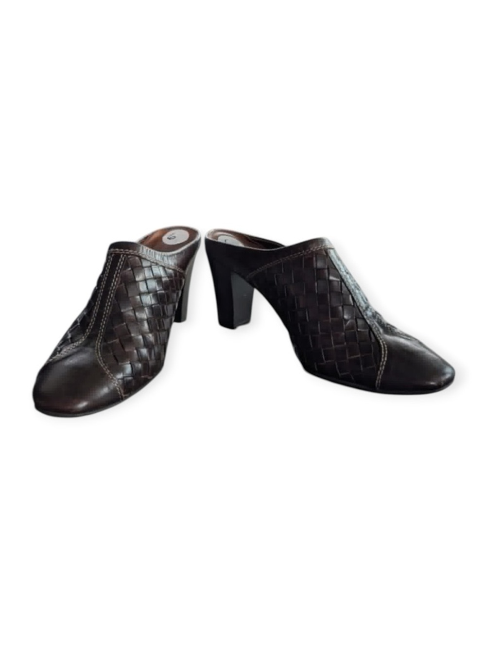 Sesto Meucci Italian Leather Woven Mules Loafers Brown Shoes Size 6M